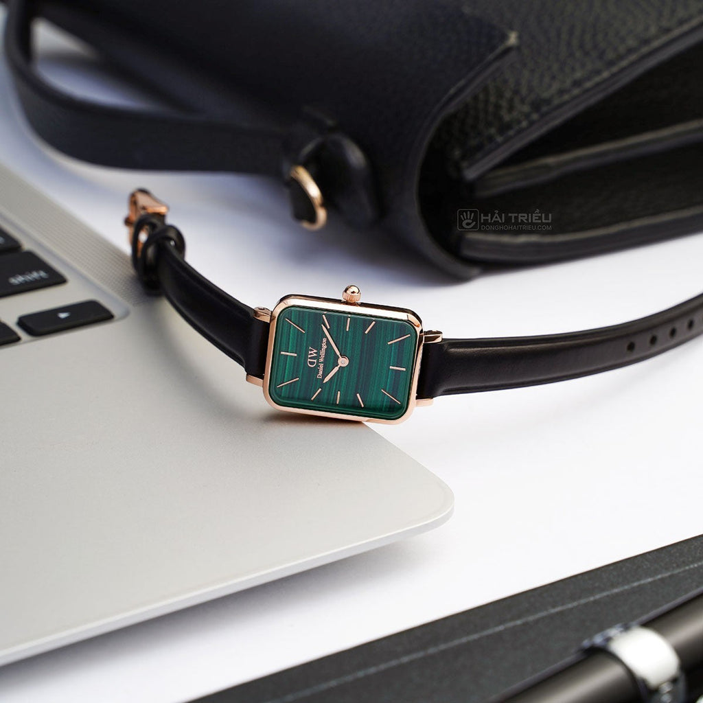 Daniel Wellington Quadro Pressed Sheffield Green Dial Black Leather Strap Watch For Women - DW00100439 Buy Now By Daniel Wellington