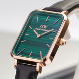 Daniel Wellington Quadro Pressed Sheffield Green Dial Black Leather Strap Watch For Women - DW00100439 Buy Now By Daniel Wellington