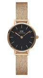 Daniel Wellington Petite Pressed Melrose Black Dial Rose Gold Mesh Strap Watch For Women - DW00100440 Buy Now By Daniel Wellington