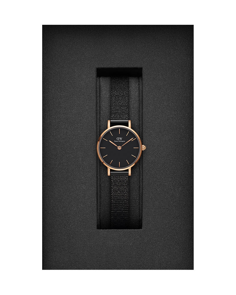 Daniel Wellington Classic Petite Pressed Ashfield Black Dial Black Mesh Bracelet Watch For Women - DW00100441 Buy Now By Daniel Wellington