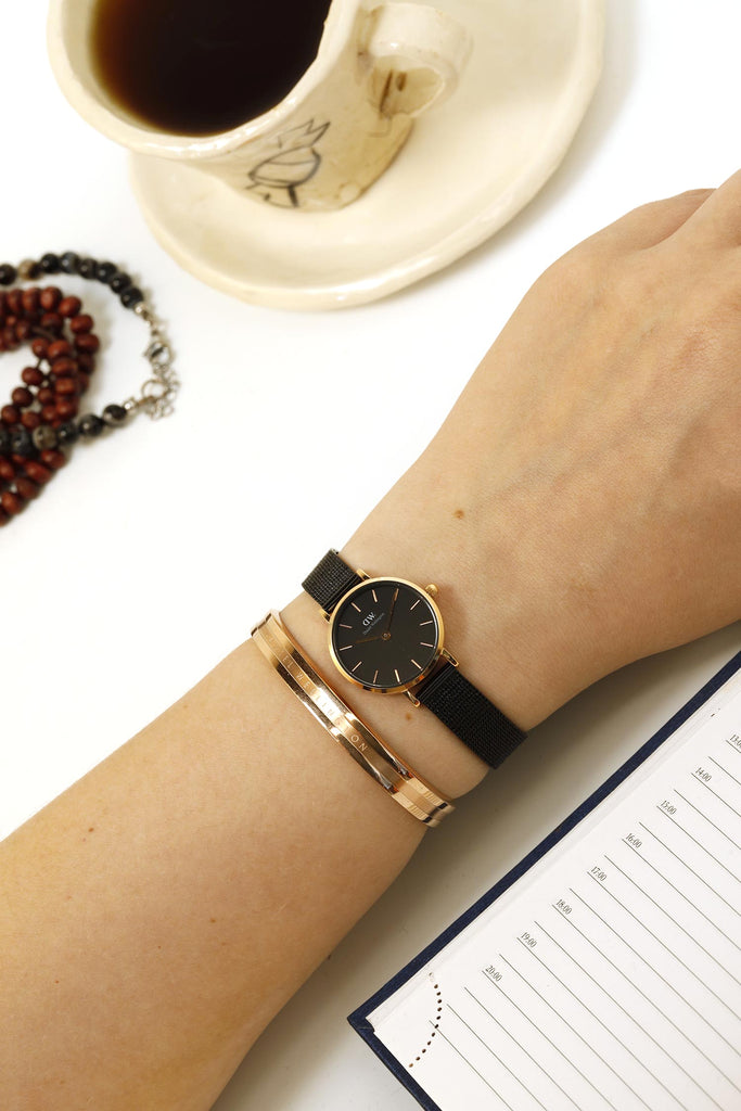 Daniel Wellington Classic Petite Pressed Ashfield Black Dial Black Mesh Bracelet Watch For Women - DW00100441 Buy Now By Daniel Wellington