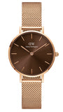 Daniel Wellington Petite Amber Brown Dial Gold Mesh Strap Watch For Women - DW00100476