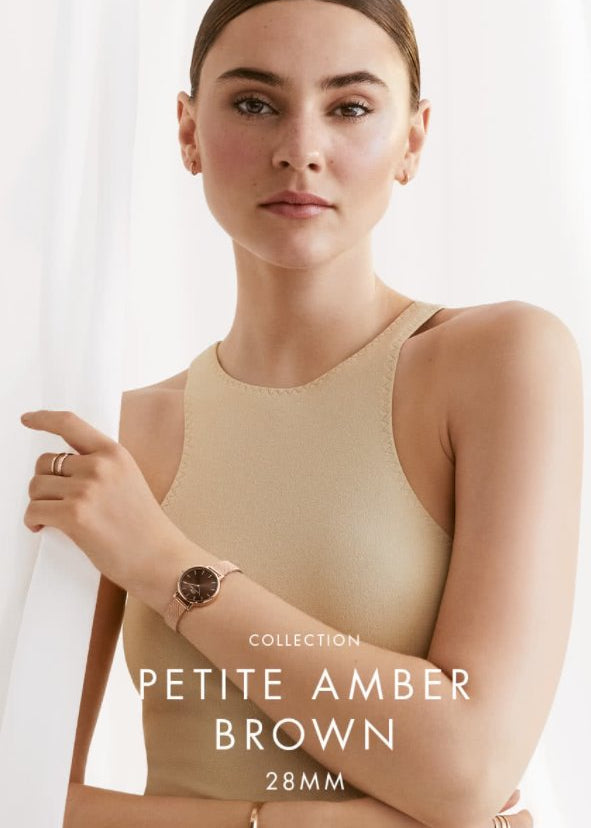 Daniel Wellington Petite Amber Brown Dial Gold Mesh Strap Watch For Women - DW00100476 Buy Now By Daniel Wellington