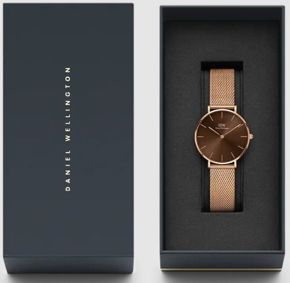 Daniel Wellington Petite Melrose Brown Dial Rose Gold Mesh Strap Watch For Women - DW00100477 Buy Now By Daniel Wellington
