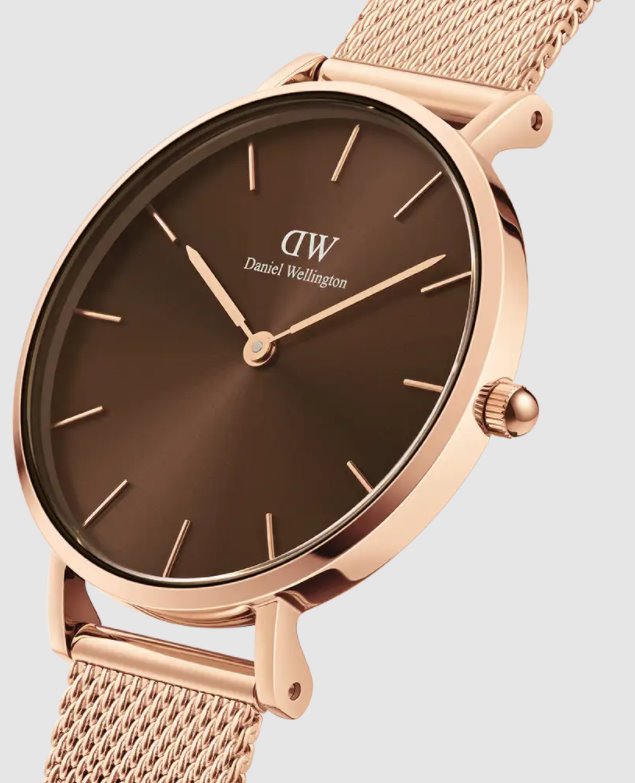 Daniel Wellington Petite Melrose Brown Dial Rose Gold Mesh Strap Watch For Women - DW00100477 Buy Now By Daniel Wellington