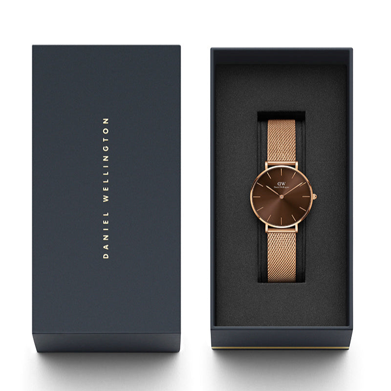 Daniel Wellington Petite Melrose Brown Dial Rose Gold Mesh Strap Watch For Women - DW00100477 Buy Now By Daniel Wellington