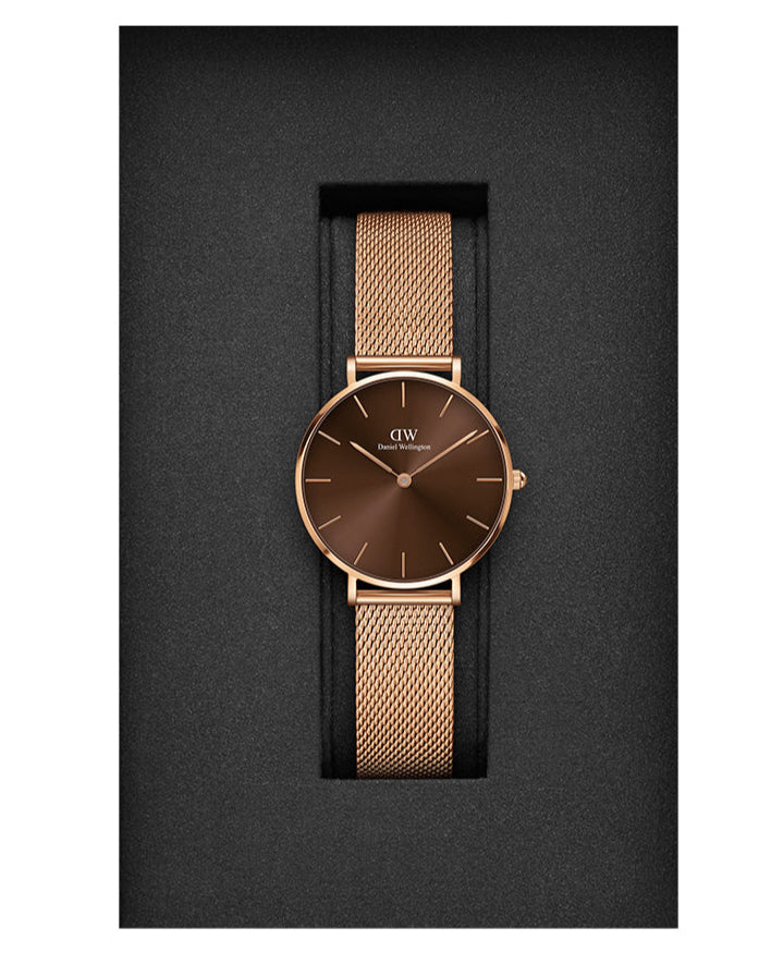 Daniel Wellington Petite Melrose Brown Dial Rose Gold Mesh Strap Watch For Women - DW00100477 Buy Now By Daniel Wellington