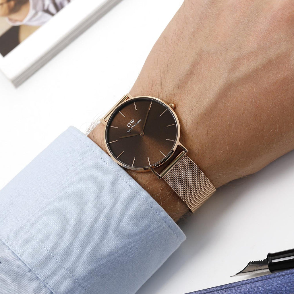 Daniel Wellington Petite Amber Brown Dial Rose Gold Mesh Strap Watch for Women - DW00100478 Buy Now By Daniel Wellington