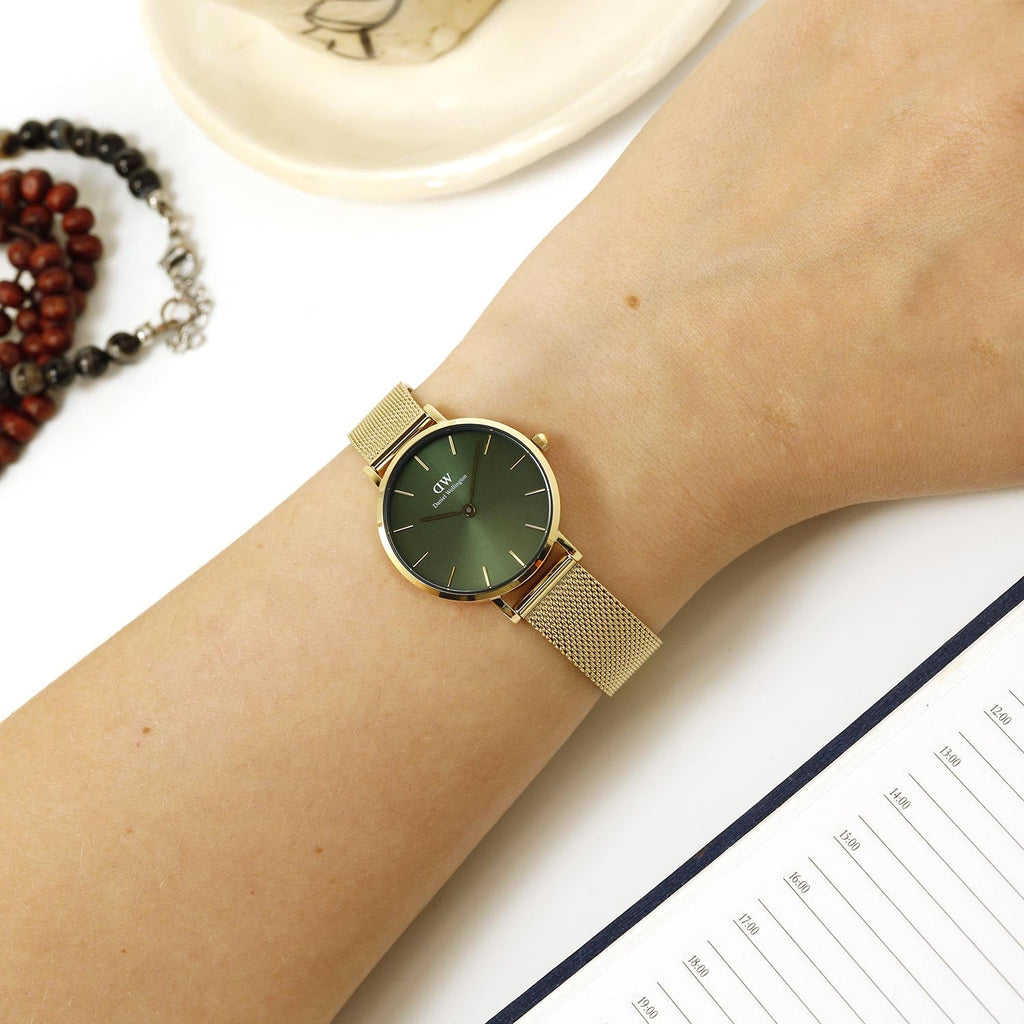 Daniel Wellington Petite Emerald Green Dial Gold Mesh Strap Watch For Women - DW00100479 Buy Now By Daniel Wellington