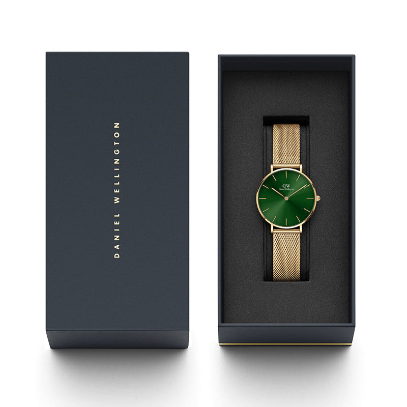 Daniel Wellington Petite Emerald Green Dial Gold Mesh Strap Watch For Women - DW00100480 Buy Now By Daniel Wellington