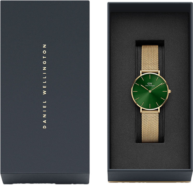 Daniel Wellington Petite Emerald Green Dial Gold Mesh Strap Watch For Women - DW00100480 Buy Now By Daniel Wellington