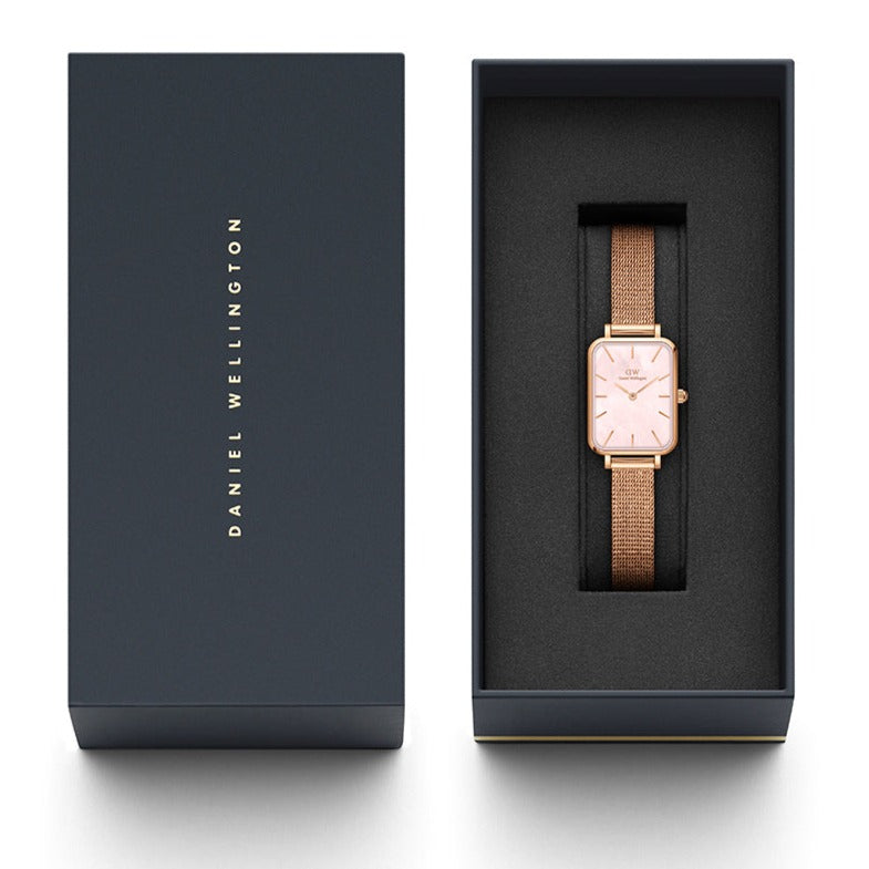 Daniel Wellington Quadro Pressed Melrose Pink Dial Pink Mesh Bracelet Watch For Women - DW00100510 Buy Now By Daniel Wellington