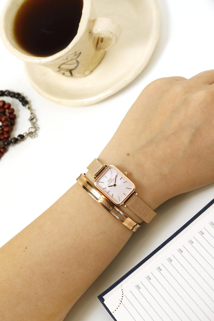 Daniel Wellington Quadro Pressed Melrose Pink Dial Pink Mesh Bracelet Watch For Women - DW00100510 Buy Now By Daniel Wellington