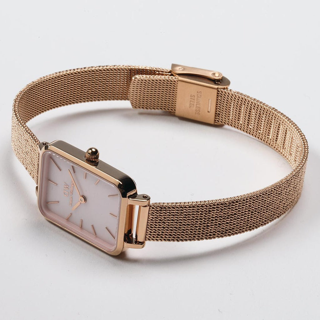 Daniel Wellington Quadro Pressed Melrose Pink Dial Pink Mesh Bracelet Watch For Women - DW00100510 Buy Now By Daniel Wellington