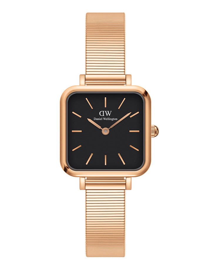Daniel Wellington Quadro Studio Black Dial Rose Gold Mesh Strap Watch For Women - DW00100518 Buy Now By Daniel Wellington
