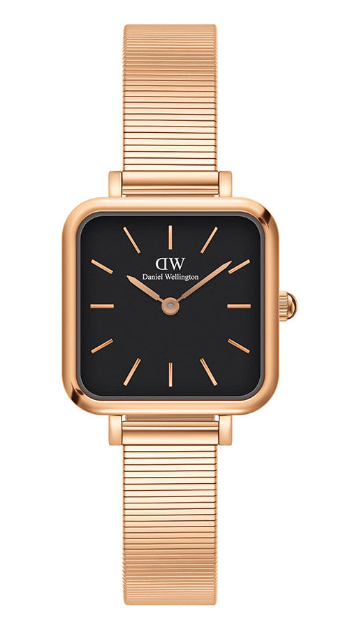 Daniel Wellington Quadro Studio Black Dial Rose Gold Mesh Strap Watch For Women - DW00100518 Buy Now By Daniel Wellington