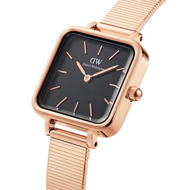 Daniel Wellington Quadro Studio Black Dial Rose Gold Mesh Strap Watch For Women - DW00100518 Buy Now By Daniel Wellington