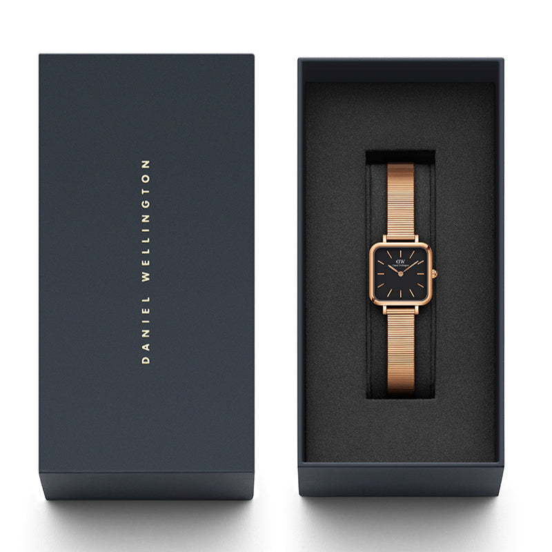 Daniel Wellington Quadro Studio Black Dial Rose Gold Mesh Strap Watch For Women - DW00100518 Buy Now By Daniel Wellington