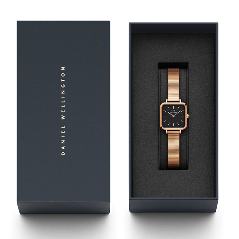 Daniel Wellington Quadro Studio Black Dial Rose Gold Mesh Strap Watch For Women - DW00100518 Buy Now By Daniel Wellington