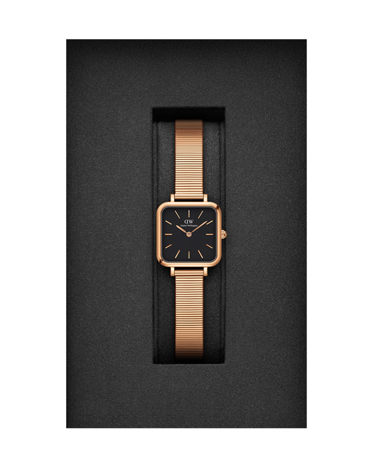 Daniel Wellington Quadro Studio Black Dial Rose Gold Mesh Strap Watch For Women - DW00100518 Buy Now By Daniel Wellington