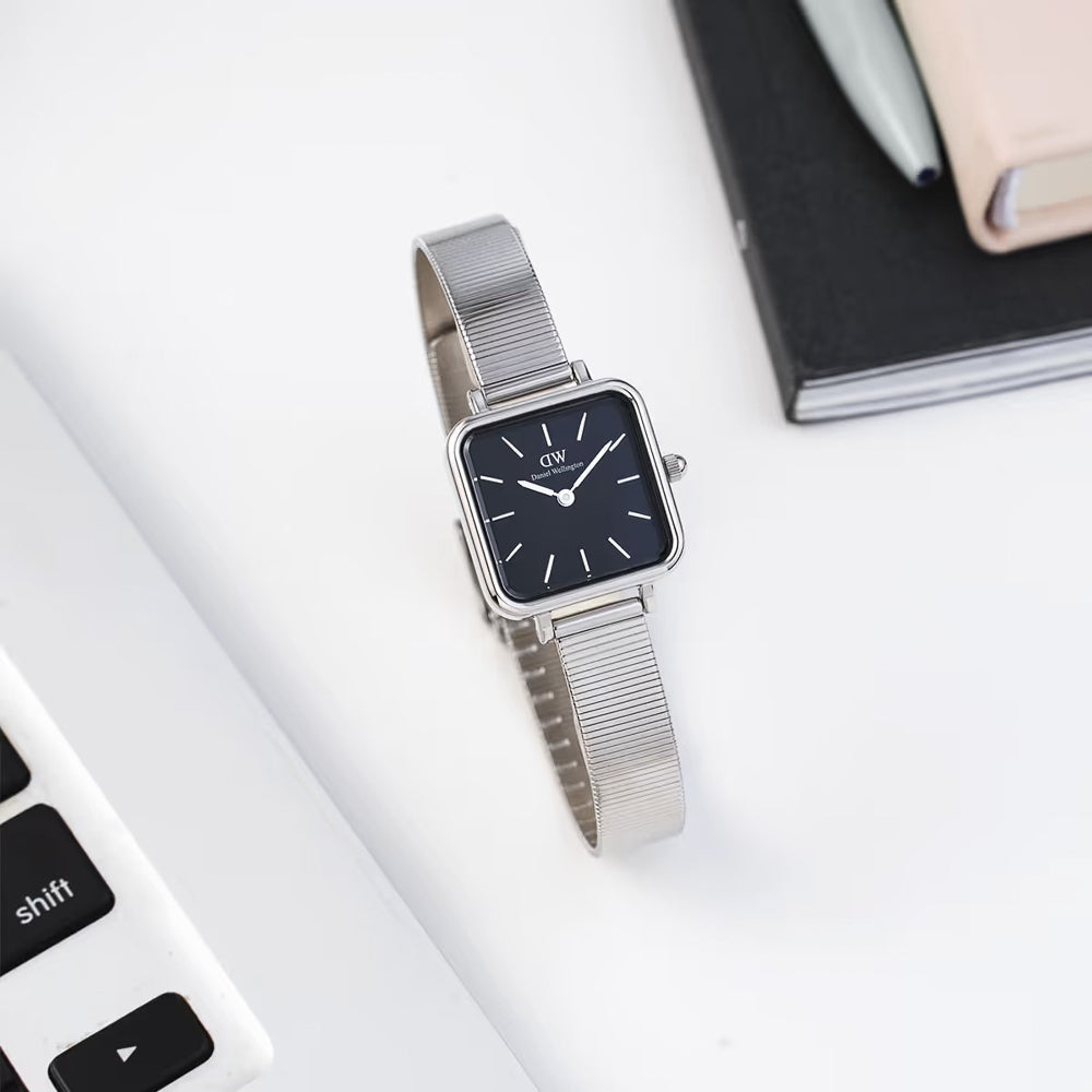 Daniel Wellington Quadro Studio Black Dial Silver Mesh Strap Watch For Women - DW00100522