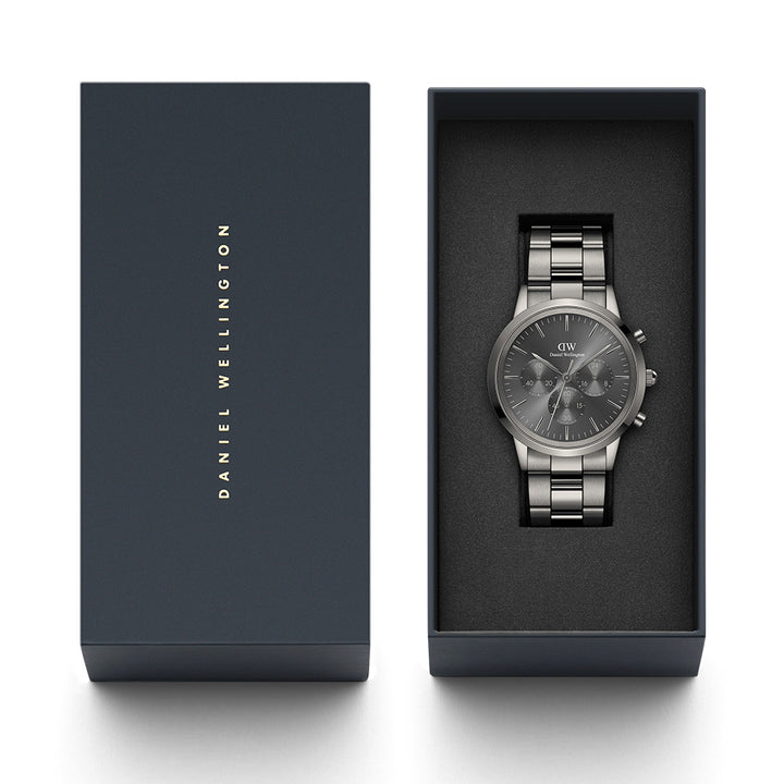 Daniel Wellington Iconic Link Chronograph Grey Dial Grey Steel Strap Watch for Men - DW00100643 Buy Now By Daniel Wellington