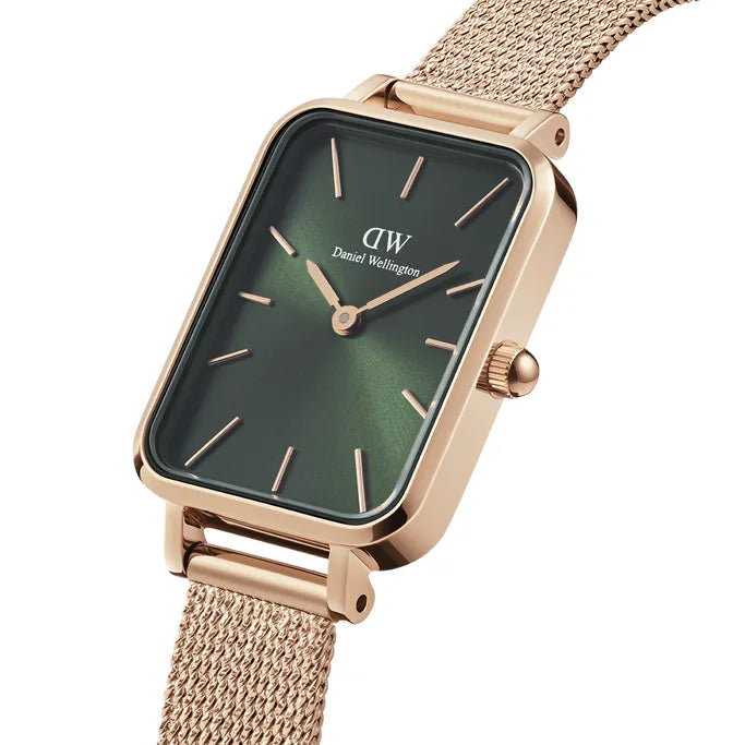 Daniel Wellington Pressed Melrose Emerald Green Rose Gold Mesh Strap Watch For Women - DW00100445 Buy Now By Daniel Wellington