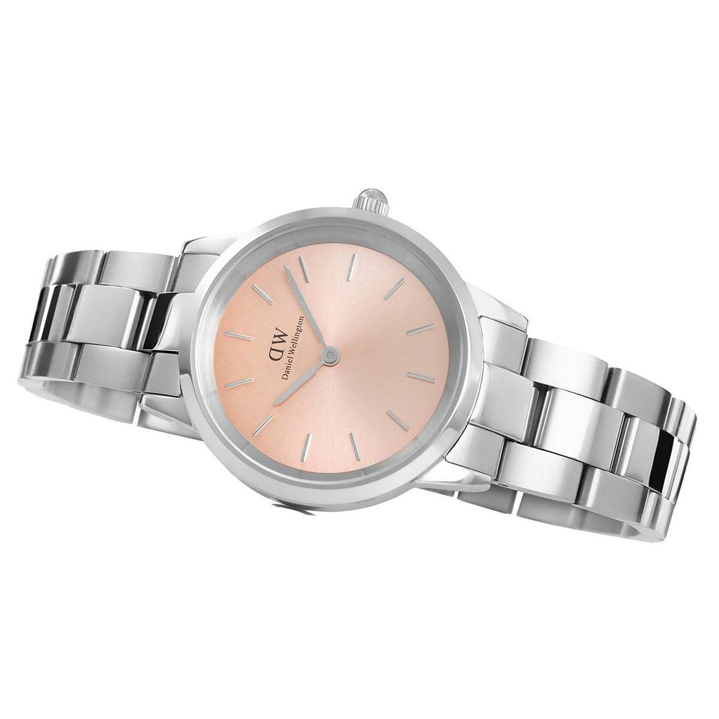 Daniel Wellington Iconic Link Pink Dial Silver Steel Strap Watch For Women - DW00100327 Buy Now By Daniel Wellington