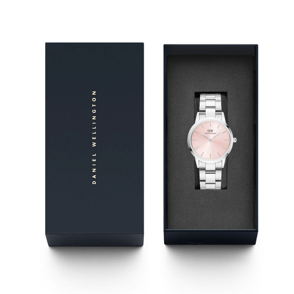 Daniel Wellington Iconic Link Pink Dial Silver Steel Strap Watch For Women - DW00100327 Buy Now By Daniel Wellington