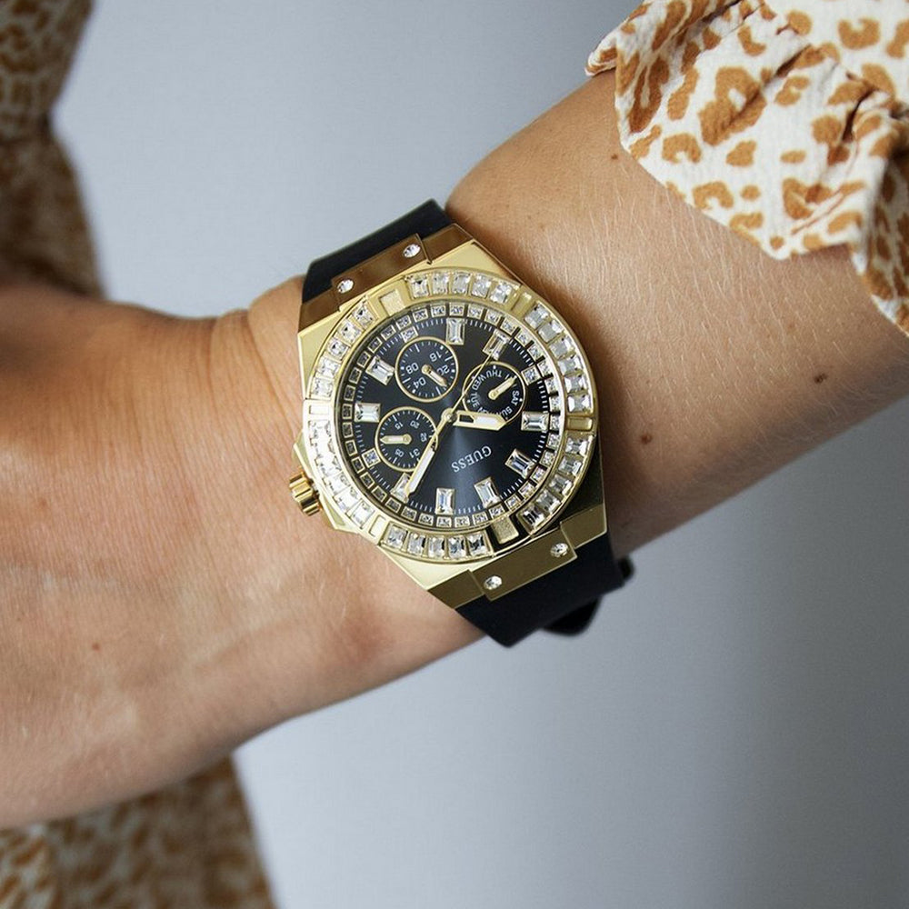 Guess Venus Diamonds Black Dial Black Rubber Strap Watch for Women - GW0118L1