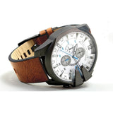 Diesel Mega Chief Chronograph White Dial Brown Leather Strap Watch For Men - DZ4280 Buy Now By Diesel