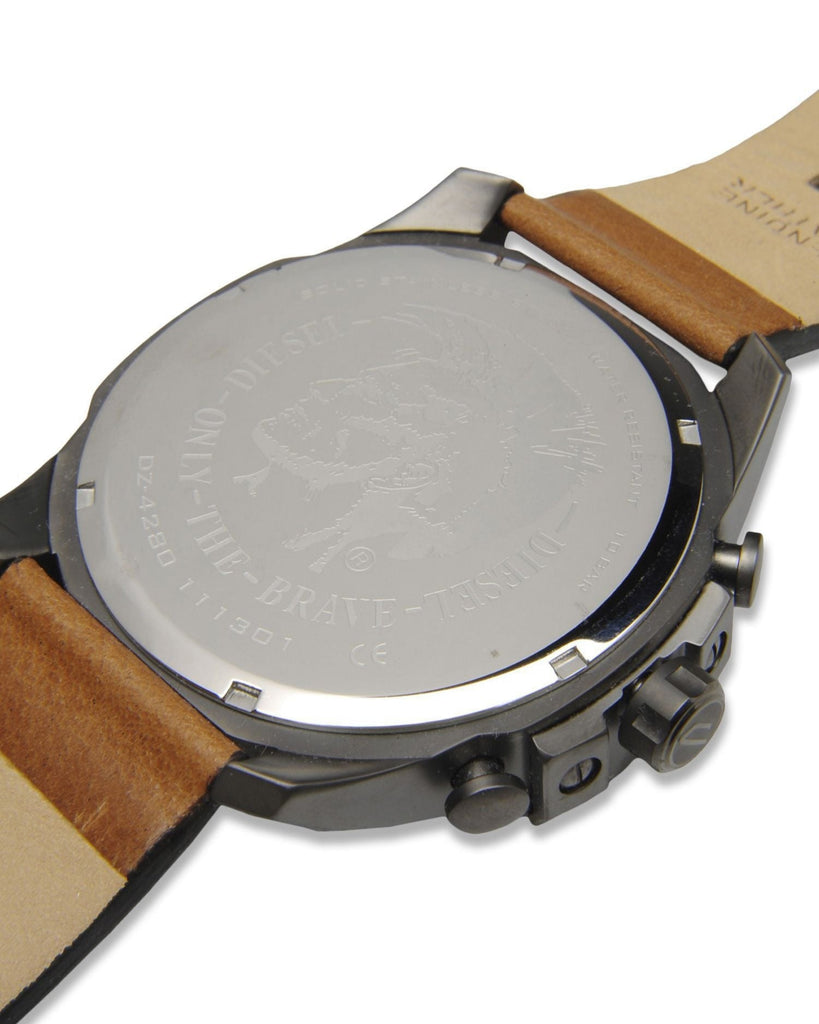 Diesel Mega Chief Chronograph White Dial Brown Leather Strap Watch For Men - DZ4280 Buy Now By Diesel