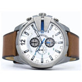 Diesel Mega Chief Chronograph White Dial Brown Leather Strap Watch For Men - DZ4280 Buy Now By Diesel