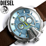 Diesel Mega Chief Chronograph Blue Dial Brown Leather Strap Watch For Men - DZ4281 Buy Now By Diesel