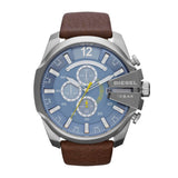 Diesel Mega Chief Chronograph Blue Dial Brown Leather Strap Watch For Men - DZ4281 Buy Now By Diesel