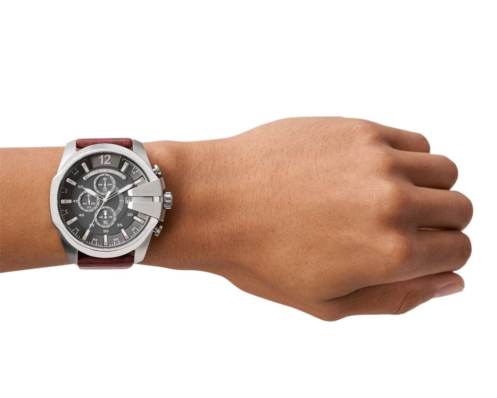 Diesel Mega Chief Chronograph Black Dial Brown Leather Strap Watch For Men - DZ4290 Buy Now By Diesel