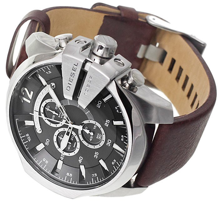 Diesel Mega Chief Chronograph Black Dial Brown Leather Strap Watch For Men - DZ4290 Buy Now By Diesel