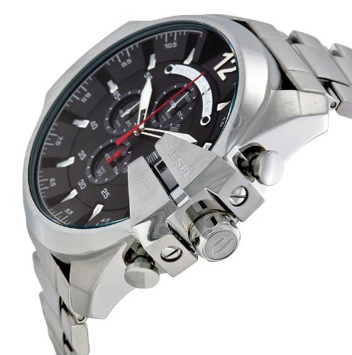 Diesel Mega Chief Chronograph Black Dial Silver Steel Strap Watch For Men - DZ4308 Buy Now By Diesel
