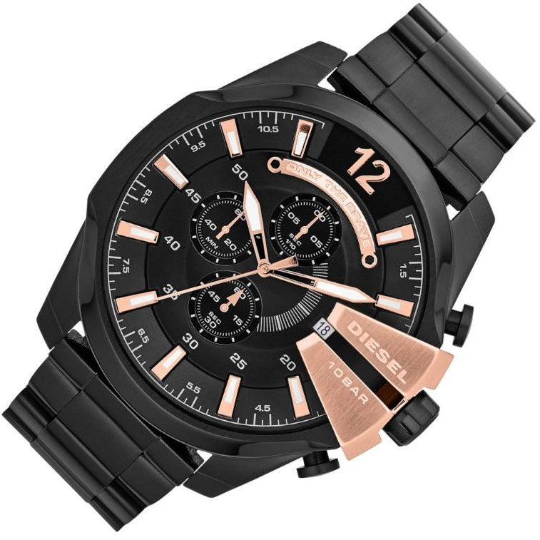 Diesel Mega Chief Chronograph Black Dial Black Steel Strap Watch For Men - DZ4309 Buy Now By Diesel