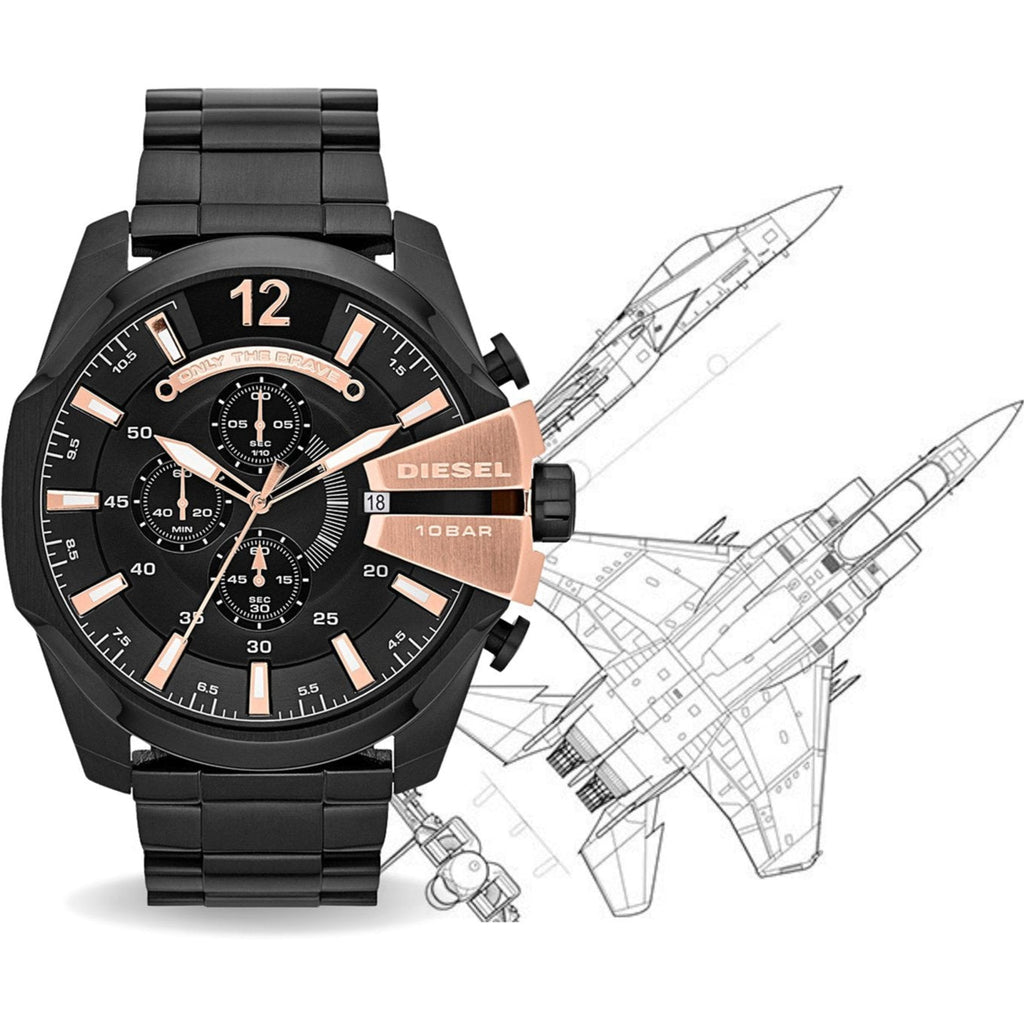 Diesel Mega Chief Chronograph Black Dial Black Steel Strap Watch For Men - DZ4309 Buy Now By Diesel