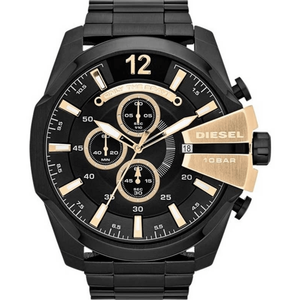 Diesel Mega Chief Chronograph Black Dial Black Steel Strap Watch For Men - DZ4338 Buy Now By Diesel