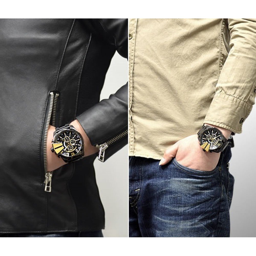 Diesel Mega Chief Chronograph Black Dial Black Steel Strap Watch For Men - DZ4338 Buy Now By Diesel