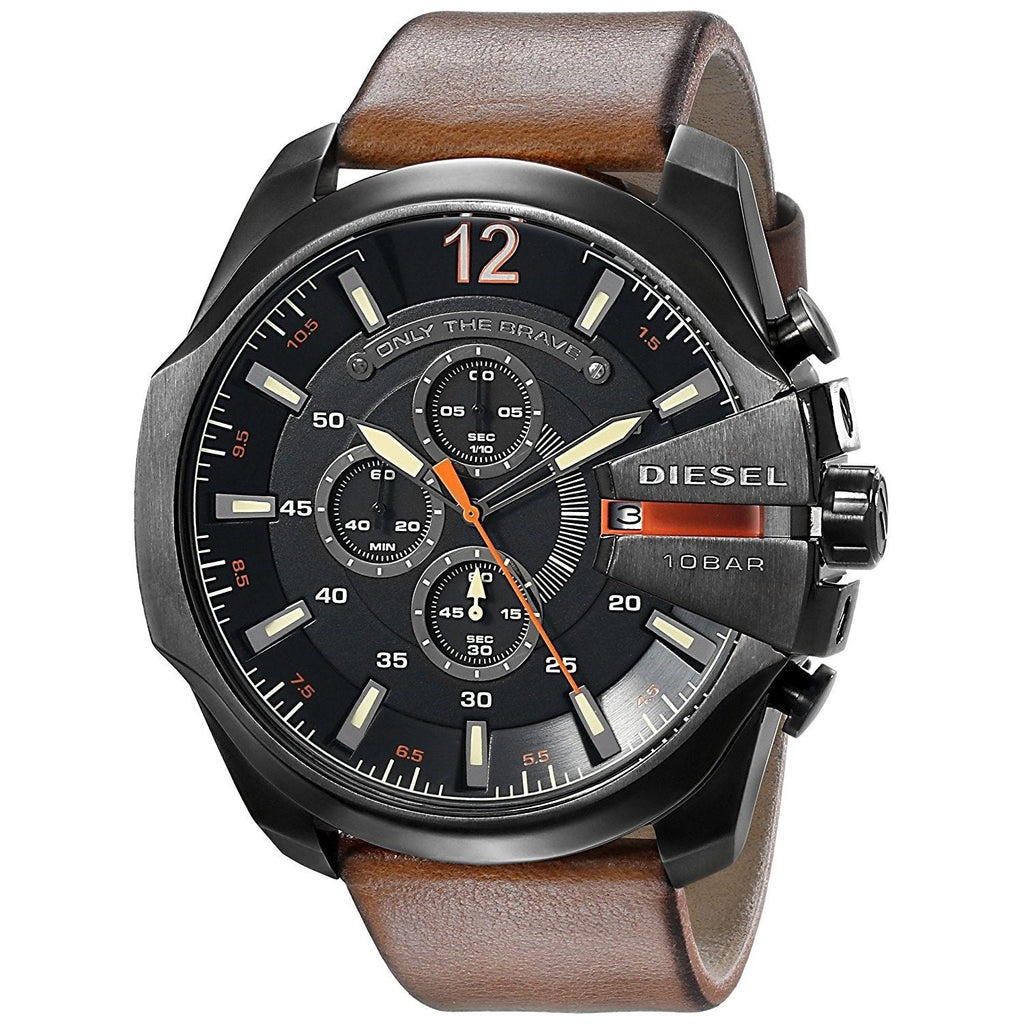 Diesel Mega Chief Chronograph Black Dial Brown Leather Strap Watch For Men - DZ4343 Buy Now By Diesel