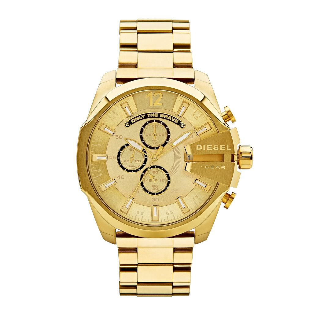 Diesel Mega Chief Chronograph Gold Dial Gold Steel Strap Watch For Men - DZ4360 Buy Now By Diesel