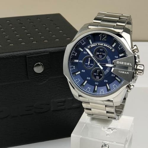 Diesel Mega Chief Chronograph Blue Dial Silver Steel Strap Watch For Men - DZ4417 Buy Now By Diesel