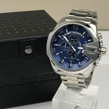 Diesel Mega Chief Chronograph Blue Dial Silver Steel Strap Watch For Men - DZ4417 Buy Now By Diesel
