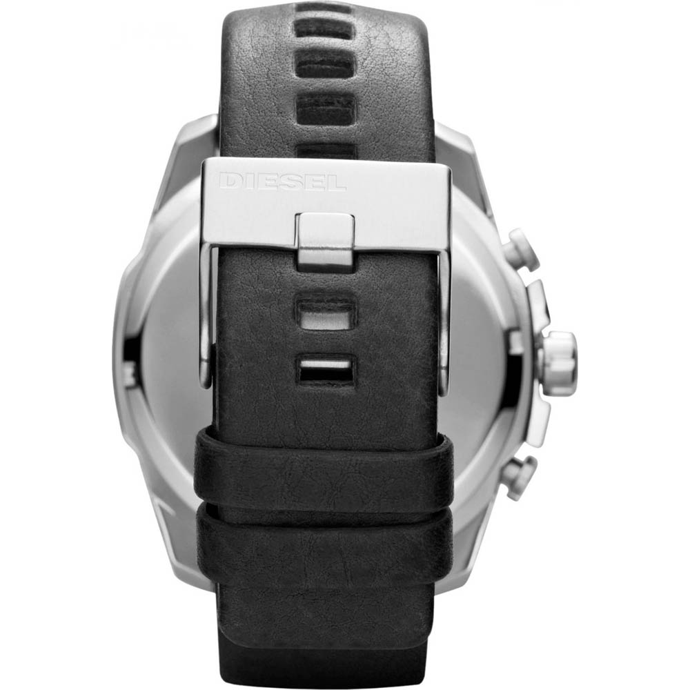 Diesel Mega Chief Chronograph Blue Dial Black Leather Strap Watch For Men - DZ4423 Buy Now By Diesel