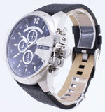 Diesel Mega Chief Chronograph Blue Dial Black Leather Strap Watch For Men - DZ4423 Buy Now By Diesel