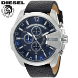 Diesel Mega Chief Chronograph Blue Dial Black Leather Strap Watch For Men - DZ4423 Buy Now By Diesel
