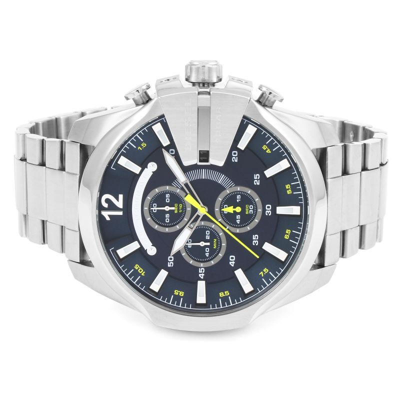 Diesel Mega Chief Chronograph Blue Dial Silver Steel Strap Watch For Men - DZ4465 Buy Now By Diesel